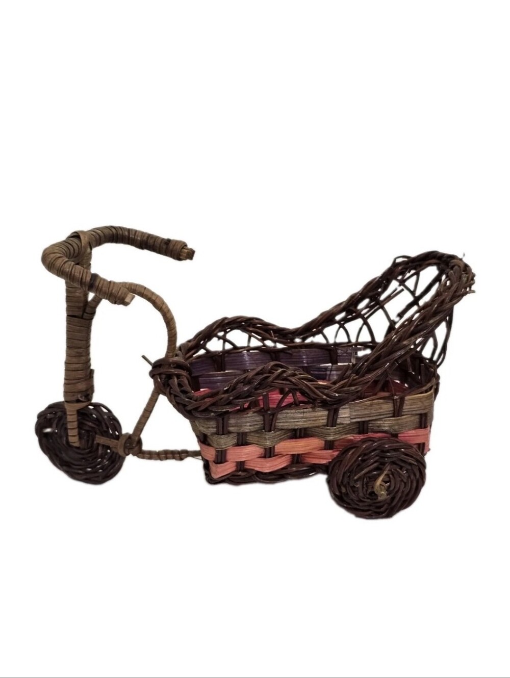 vintage Mini Wicker Boho Tricycle Plant Planter 4"‎ x 5.5" - Picture 2 of 12